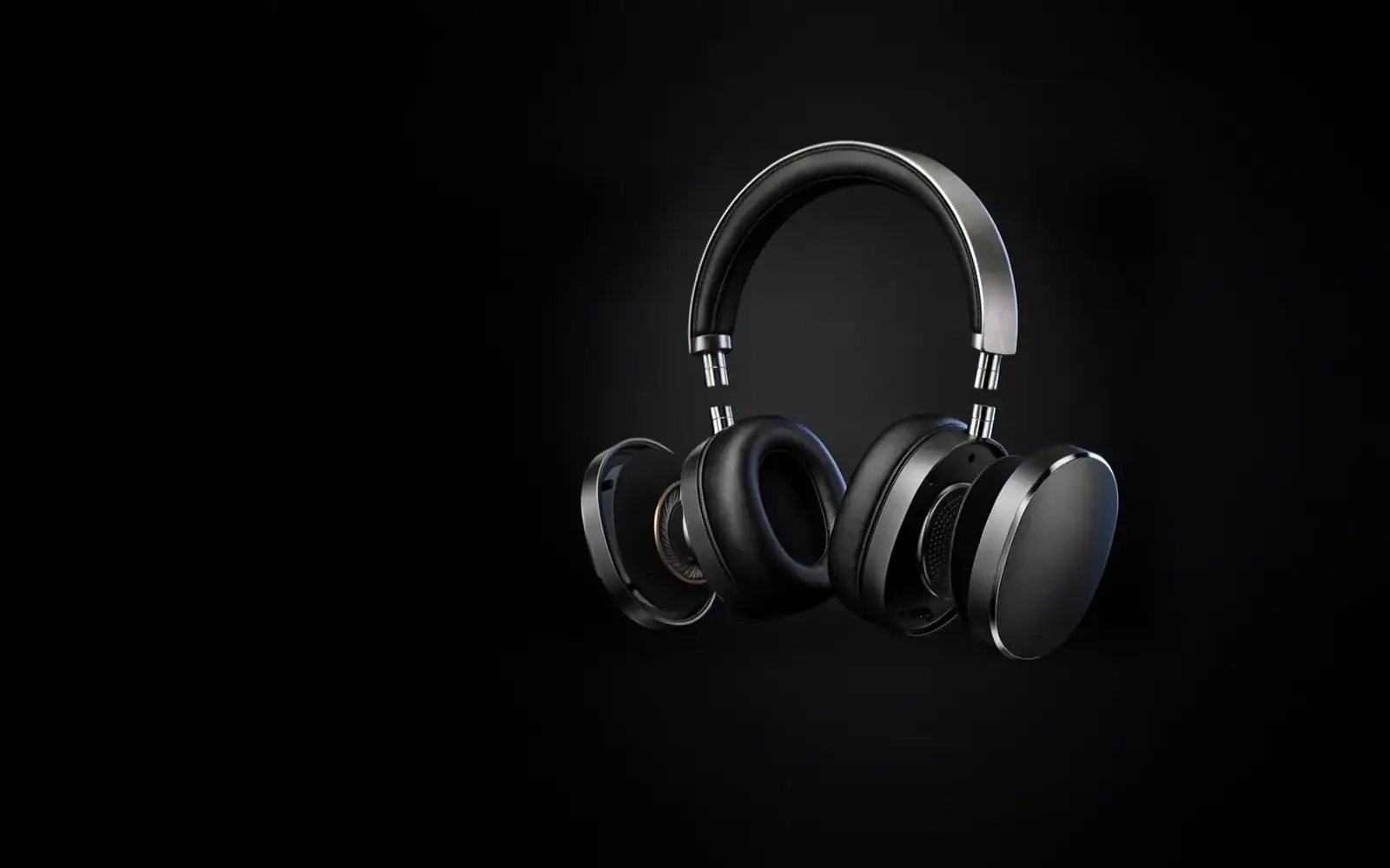 Both ear cushions pulled apart on either side of the headphones